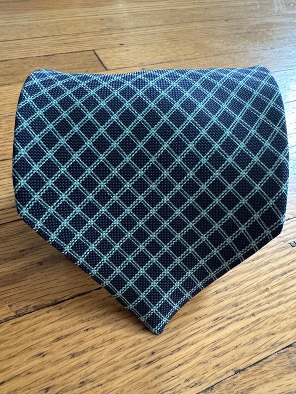 Luciano Barbera Silk Tie Navy Teal Windowpane Grid Made in Italy